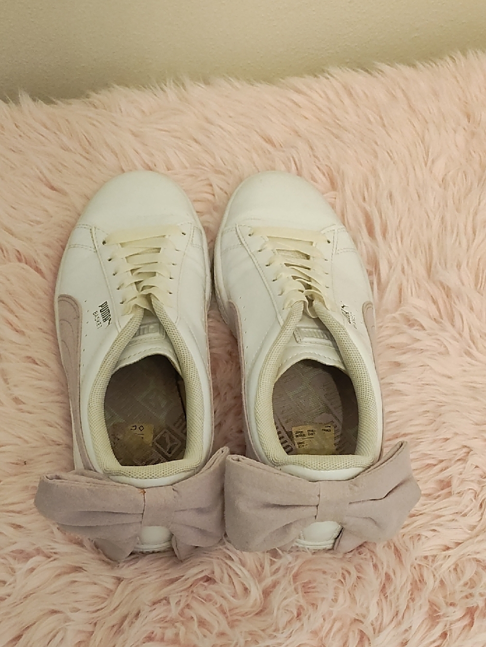 Puma White Sneakers with Pale Pink Bow Detail